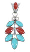 Genuine Sterling Silver Turquoise And Coral Southwest Slide Pendant YX67746