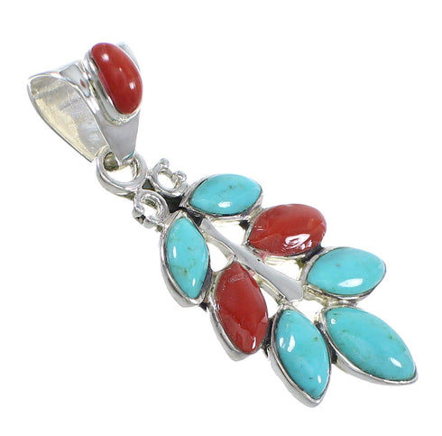 Genuine Sterling Silver Turquoise And Coral Southwest Slide Pendant YX67746