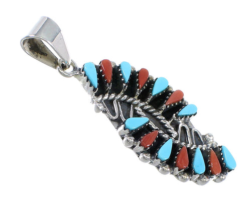 Sterling Silver Turquoise And Coral Needlepoint Southwest Pendant YX67753