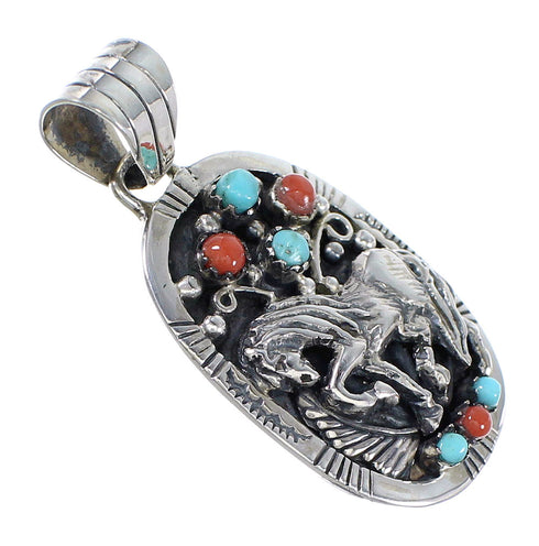 Sterling Silver Turquoise And Coral Horse Southwestern Pendant YX67770
