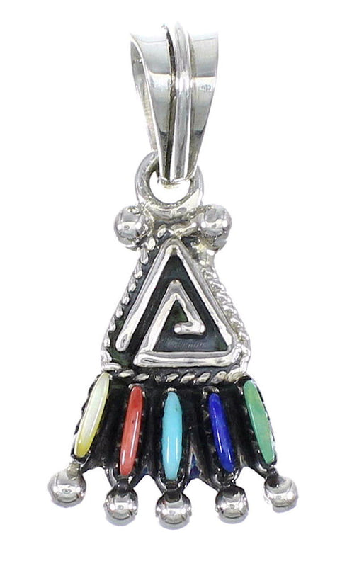 Sterling Silver Multicolor Needlepoint Water Wave Southwestern Pendant YX67790