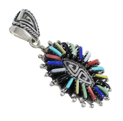 Genuine Sterling Silver Multicolor Needlepoint Water Wave Southwestern Pendant YX67793