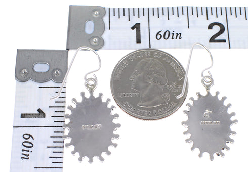 Sterling Silver Turquoise And Coral Southwest Needlepoint Water Wave Hook Dangle Earrings YX68088