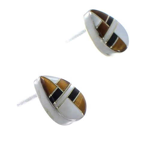 Southwestern Sterling Silver Multicolor Inlay Tear Drop Post Earrings YX70893