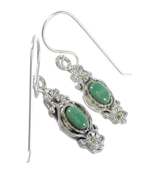 Southwestern Genuine Sterling Silver And Turquoise Flower Hook Dangle Earrings YX68640