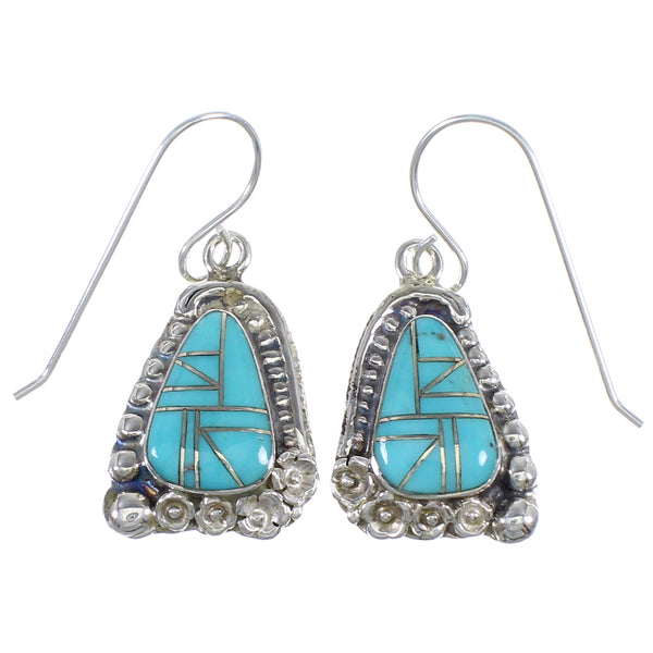 Turquoise And Authentic Sterling Silver Southwestern Hook Dangle Earrings YX69762