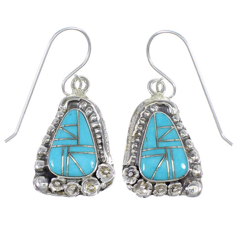 Sterling Silver And Turquoise Southwest Hook Dangle Earrings YX69767