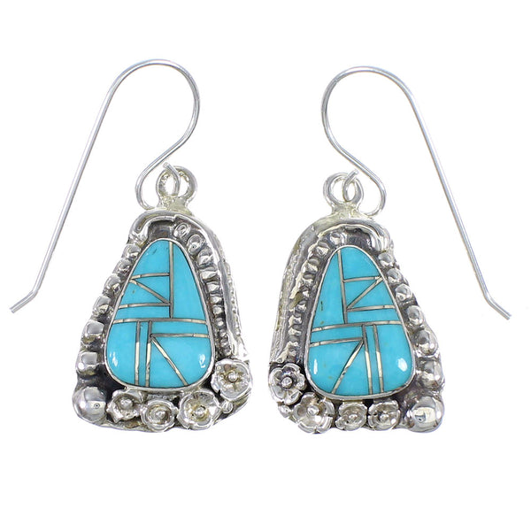 Sterling Silver And Turquoise Southwest Hook Dangle Earrings YX69767