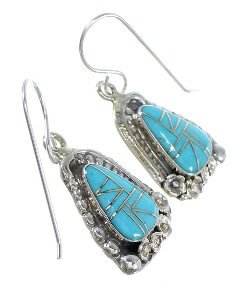 Sterling Silver And Turquoise Southwest Hook Dangle Earrings YX69767