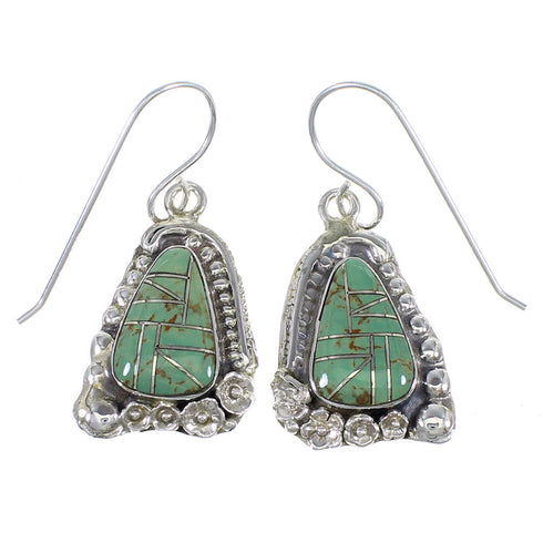 Turquoise Silver Flower Hook Dangle Earrings YX79086