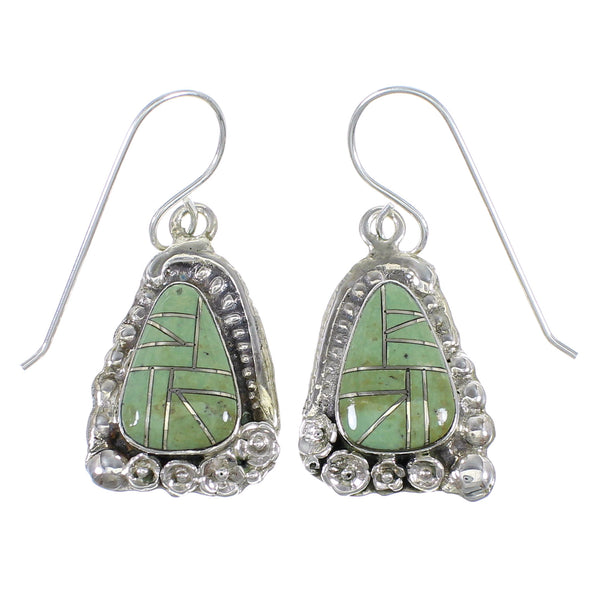 Turquoise And Silver Flower Hook Dangle Earrings YX79089