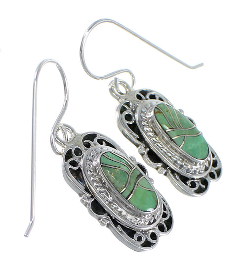 Southwestern Turquoise And Genuine Sterling Silver Hook Dangle Earrings YX79097