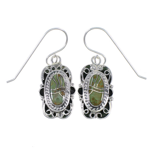 Southwest Turquoise And Authentic Sterling Silver Hook Dangle Earrings YX79101