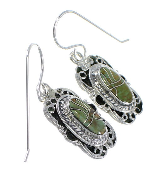 Southwest Turquoise And Authentic Sterling Silver Hook Dangle Earrings YX79101
