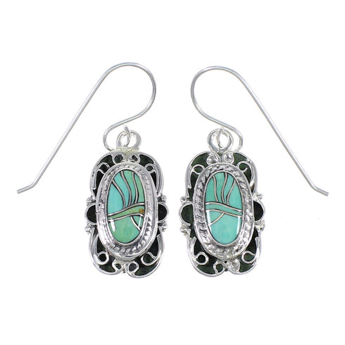 Southwest Genuine Sterling Silver Turquoise Hook Dangle Earrings YX79103