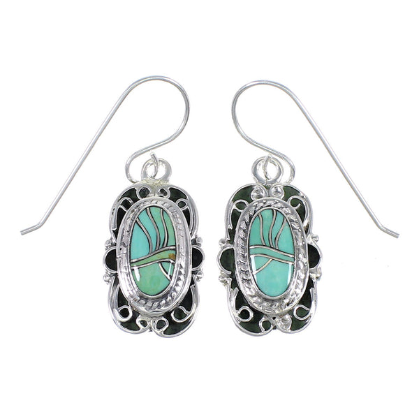 Southwest Genuine Sterling Silver Turquoise Hook Dangle Earrings YX79103