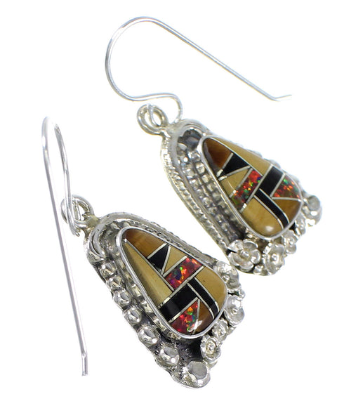 Southwest Sterling Silver Multicolor Flower Hook Dangle Earrings WX71675