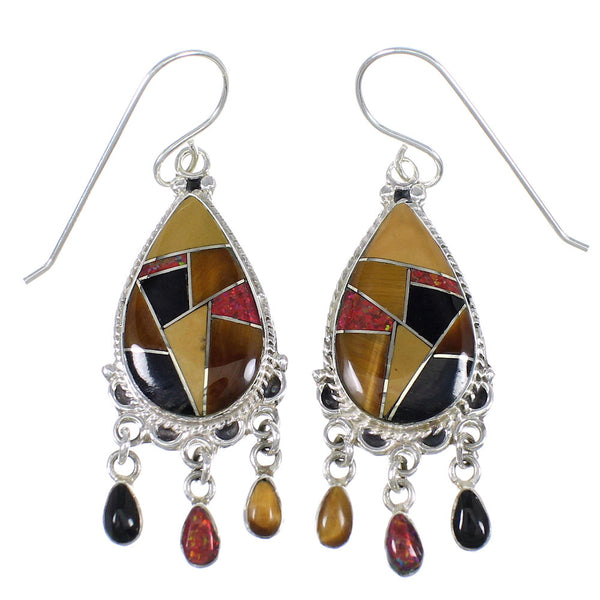 Southwestern Sterling Silver Multicolor Hook Dangle Earrings WX71679