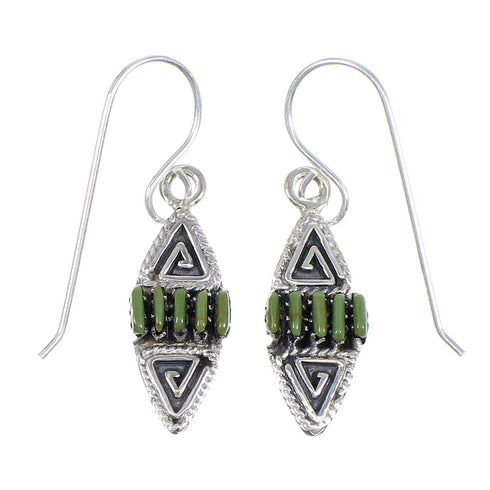 Southwest Sterling Silver Turquoise Needlepoint Water Wave Hook Dangle Earrings QX69774