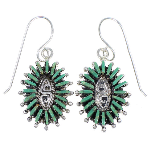 Southwestern Genuine Sterling Silver Turquoise Needlepoint Water Wave Hook Dangle Earrings QX69783