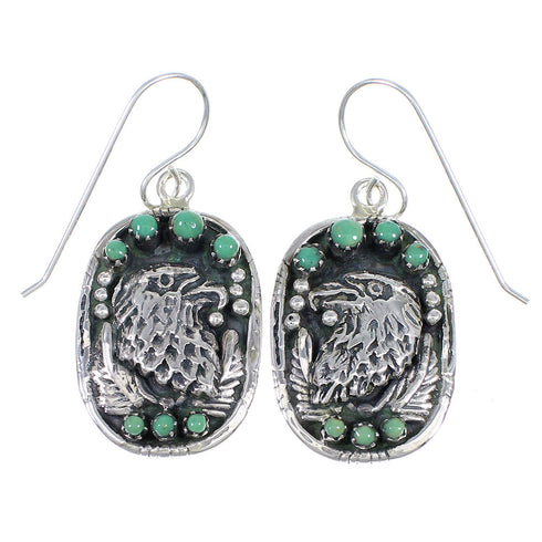 Southwest Sterling Silver Eagle Turquoise Hook Dangle Earrings QX70246
