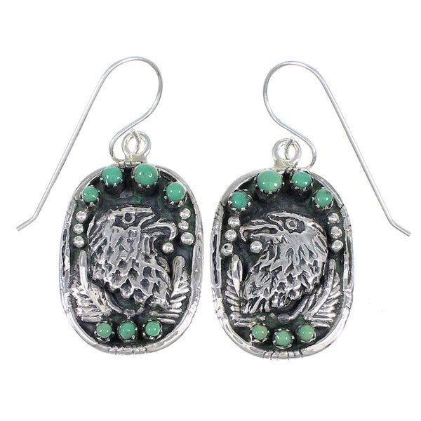 Southwest Sterling Silver Eagle Turquoise Hook Dangle Earrings QX70246