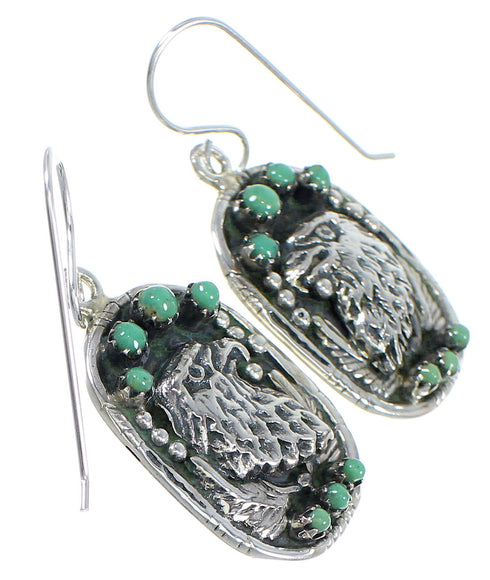 Southwest Sterling Silver Eagle Turquoise Hook Dangle Earrings QX70246
