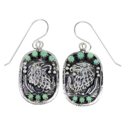 Southwestern Sterling Silver Eagle Turquoise Hook Dangle Earrings QX70247