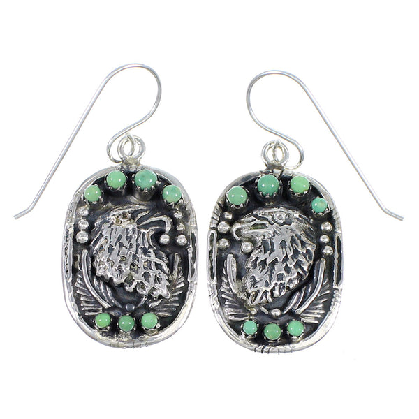 Southwestern Sterling Silver Eagle Turquoise Hook Dangle Earrings QX70247