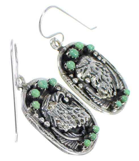 Southwestern Sterling Silver Eagle Turquoise Hook Dangle Earrings QX70247