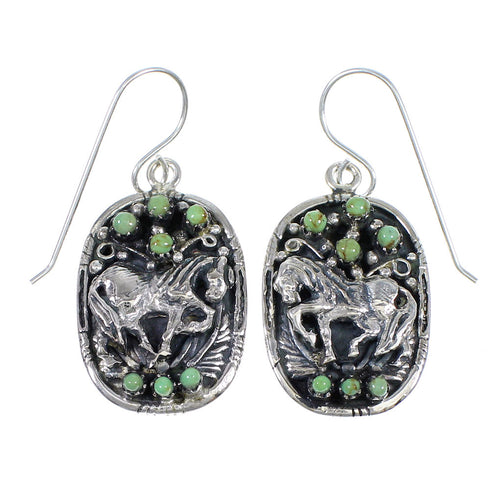 Authentic Sterling Silver Southwestern Turquoise Horse Hook Dangle Earrings QX70264