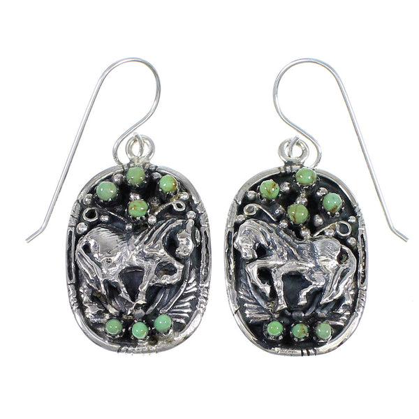 Authentic Sterling Silver Southwestern Turquoise Horse Hook Dangle Earrings QX70264