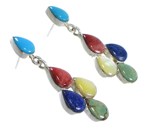 Southwestern Silver Multicolor Post Dangle Earrings YX71115