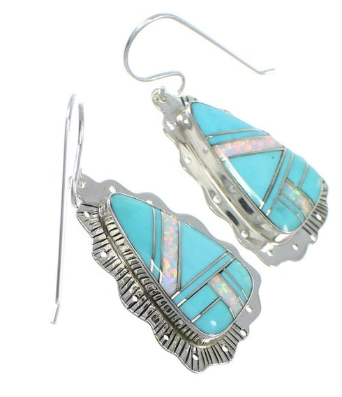 Turquoise Opal Southwest Silver Hook Dangle Earrings QX72313