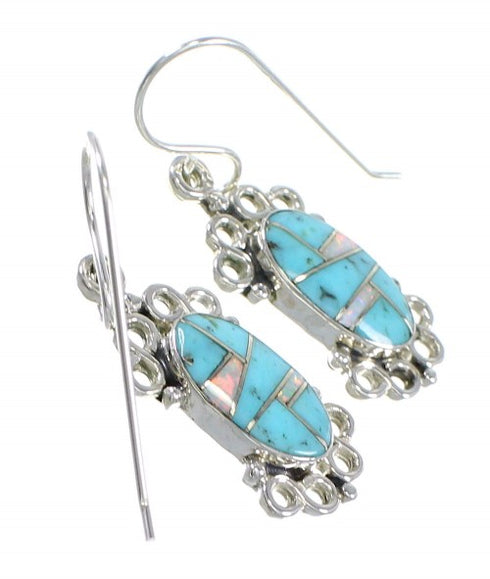 Turquoise Opal Silver Southwest Hook Dangle Earrings QX72339