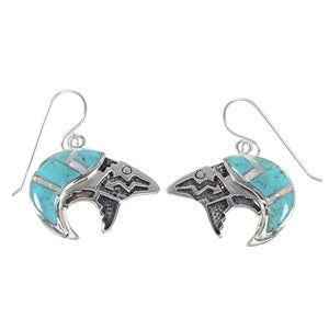 Turquoise Opal Sterling Silver Southwestern Bear And Arrow Hook Dangle Earrings QX72431
