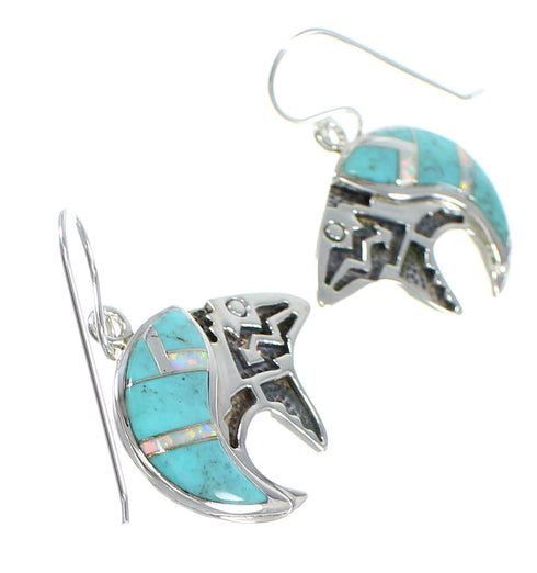 Turquoise Opal Sterling Silver Southwestern Bear And Arrow Hook Dangle Earrings QX72431