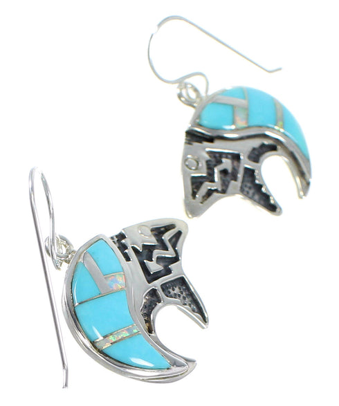 Turquoise Opal Silver Southwestern Bear And Arrow Hook Dangle Earrings QX72434