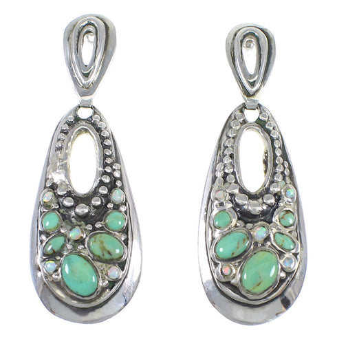 Turquoise Opal Authentic Sterling Silver Southwestern Post Dangle Earrings QX81791