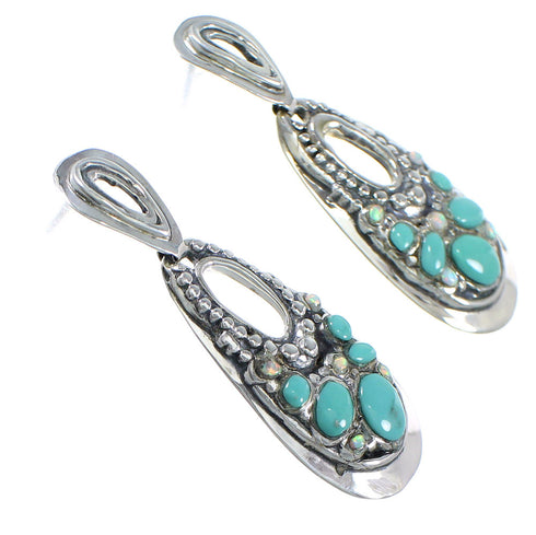 Turquoise Opal Genuine Sterling Silver Southwest Post Dangle Earrings QX81792