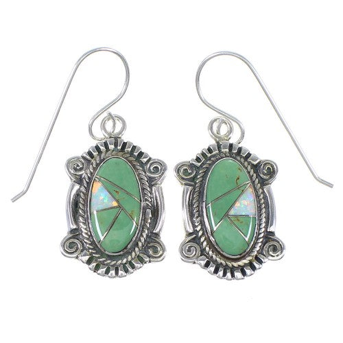 Southwestern Turquoise Opal Sterling Silver Hook Dangle Earrings QX81923