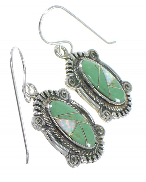 Southwestern Turquoise Opal Sterling Silver Hook Dangle Earrings QX81923
