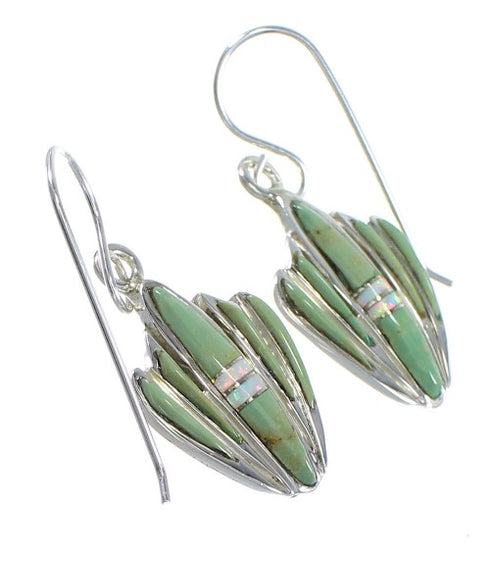 Authentic Sterling Silver Southwest Turquoise And Opal Hook Dangle Earrings QX81976