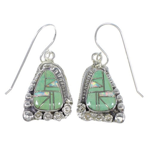 Turquoise Opal Silver Southwest Flower Hook Dangle Earrings QX82086