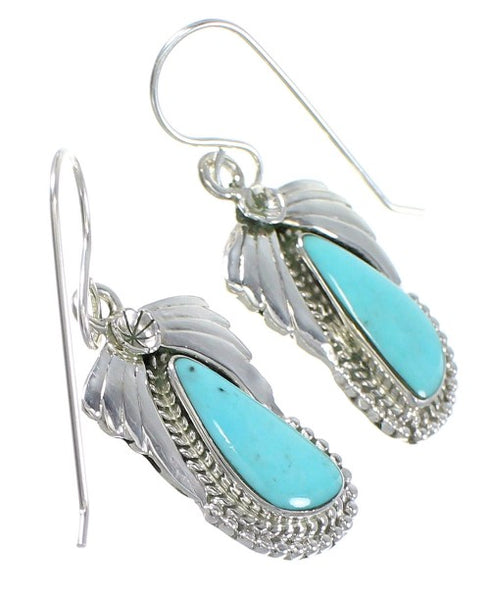 Turquoise Authentic Sterling Silver Southwest Flower Hook Dangle Earrings RX69304