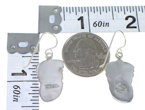 Turquoise Authentic Sterling Silver Southwest Flower Hook Dangle Earrings RX69304
