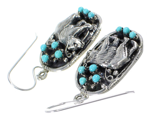Southwestern Sterling Silver Turquoise Bear Hook Dangle Earrings QX69239