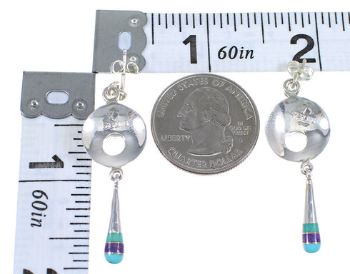 Southwestern Multicolor Inlay Sterling Silver Post Dangle Earrings RX70395