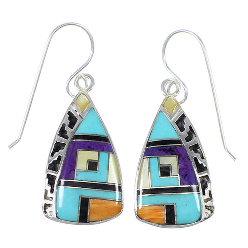 Multicolor Authentic Sterling Silver Southwest Hook Dangle Earrings RX70591