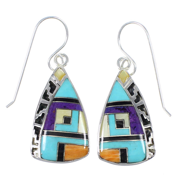 Multicolor Authentic Sterling Silver Southwest Hook Dangle Earrings RX70591